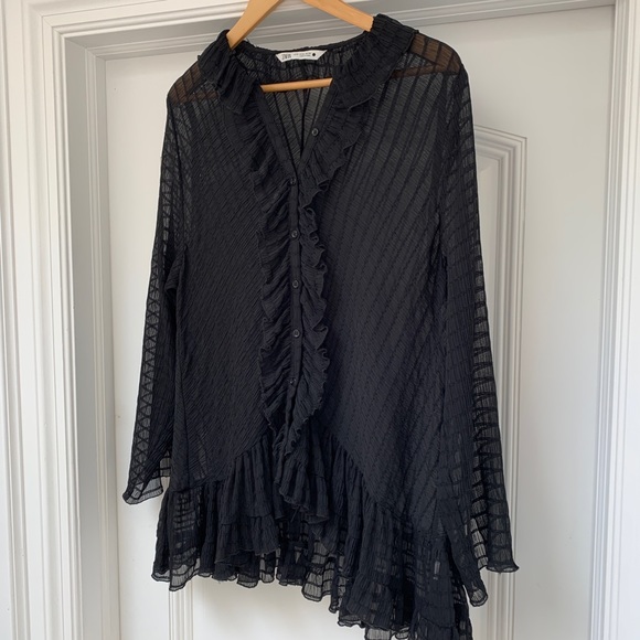 Zara Sheer Ruffled Blouse - Size XL - Picture 6 of 12